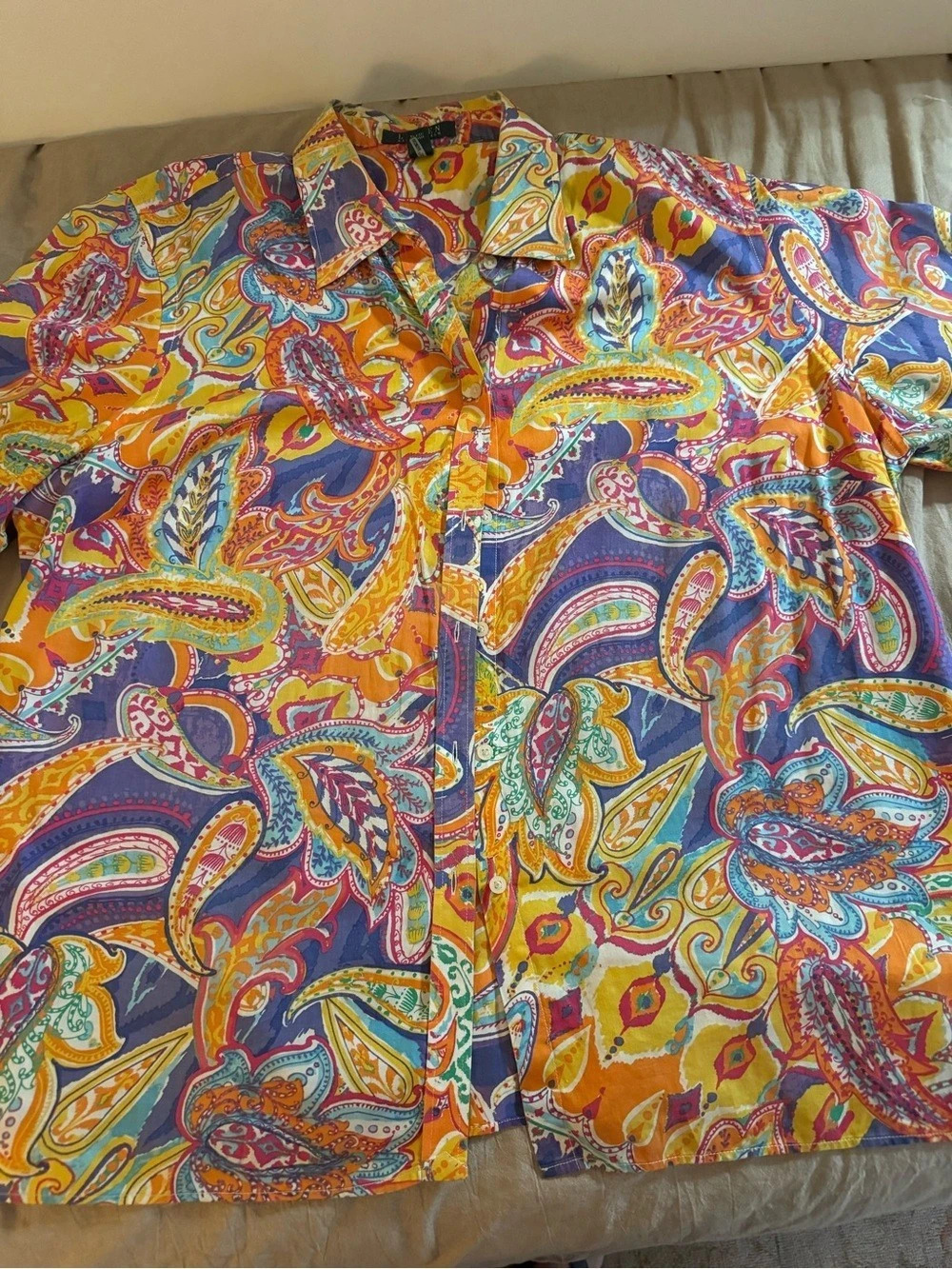 Lauren Ralph Lauren Paisley Cotton Button Down Yellow & Blue 2X/2XG